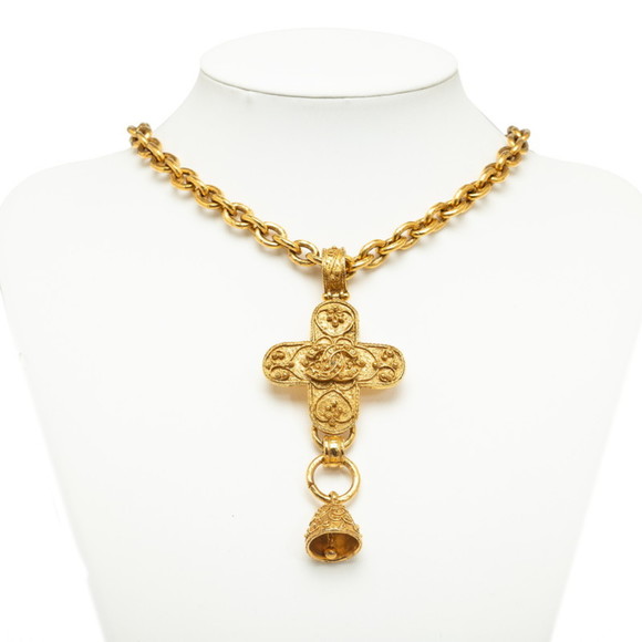 CHANEL Cocomark Cross Bell Necklace Gold Plated - Picture 5 of 5